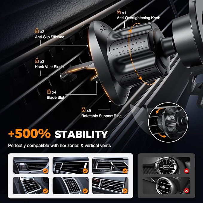 Vent Clip Mount for Garmin GPS – Air Vent Holder Compatible with Garmin Drive, DriveSmart, Nuvi, Dezl, Zumo Series – 360° Adjustable, Secure & Easy to Install