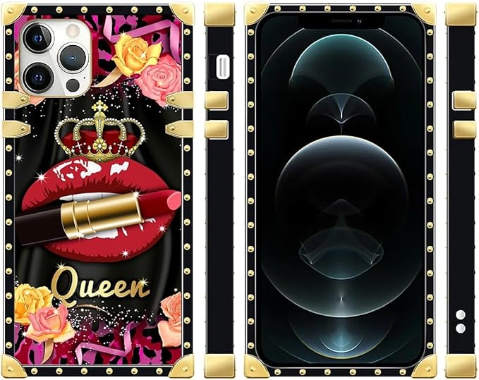 Compatible with iPhone 12 Pro Max Case, Queen Lip Crown Leopard Print Luxury Golden Decoration for Girl Women Soft TPU Shockproof Protective Hard PC Back for iPhone 12 Pro Max