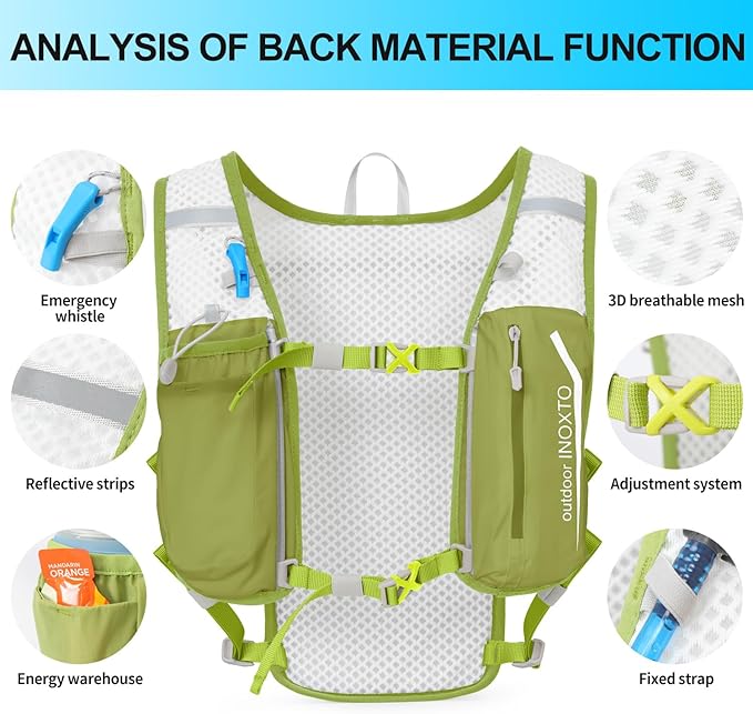 INOXTO Running Hydration Vest Backpack,Lightweight Insulated Pack with 1.5L Water Bladder Bag Daypack for Hiking Trail Running Cycling Race Marathon for Women Men