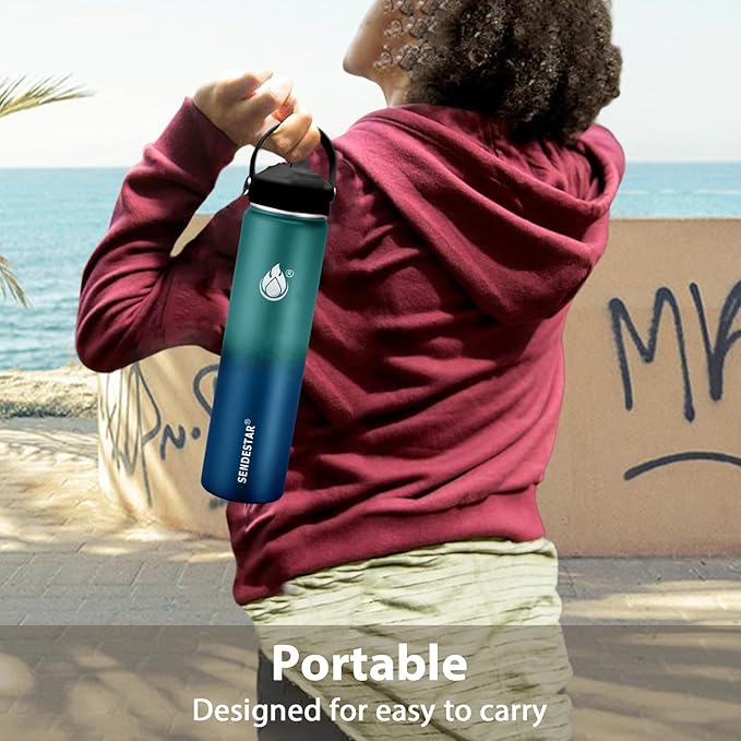 Insulated Water Bottle 40 oz with Straw, Stainless Steel Wide Mouth Water Bottle, Double Wall Vacuum Leak Proof with Straw Lid & Spout Lid for Sports or Office, Keep Cold or Hot Up to 24 Hrs