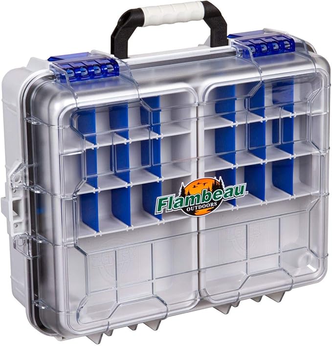 Flambeau Outdoors 3000WPNC Waterproof Satchel 3000, Portable Waterproof Tackle Box with Trays, Gray/Clear - without Bottom Cage