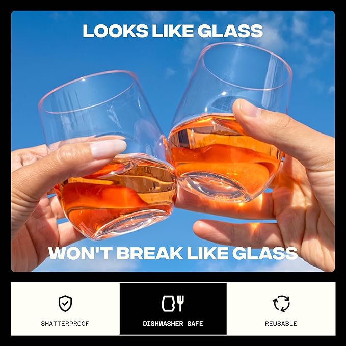 GOVINO Unbreakable Plastic Wine Glasses - Stemless Shatterproof Tritan Glassware, Fancy Cups That Look Like Glass, 16oz, Set of 8