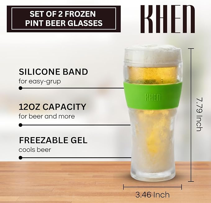 Frozen Pint Beer Glasses - Freezable Mugs Freeze Chiller, Birthday Gifts Him, Men, Dad, Guys, Cooling Cups 12oz Unbreakable Acrylic, Double Walled Insulated Glass Gift, Iced Coffee Tumbler, 2 Set