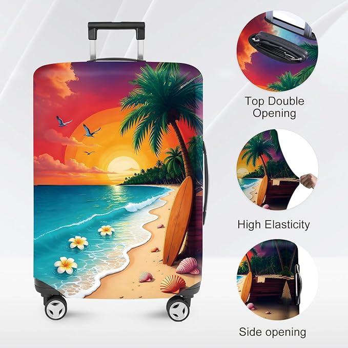 ANNA QUEEN Tropical Sunset Beach Luggage Cover,Stretchable Suitcase Protector Sleeve,Fit for 24-26 Inch Checked Baggage,Water Resistant & Durable Luggage Protector