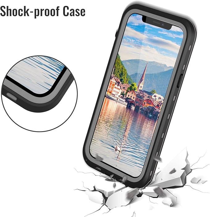 Waterproof Phone Case Compatible with iPhone 13 Pro Max, IP68 Waterproof Shockproof Dust-Proof Phone Case with Built in Screen Protector, Full Body Protective Case (Black, iPhone 13 Pro Max)