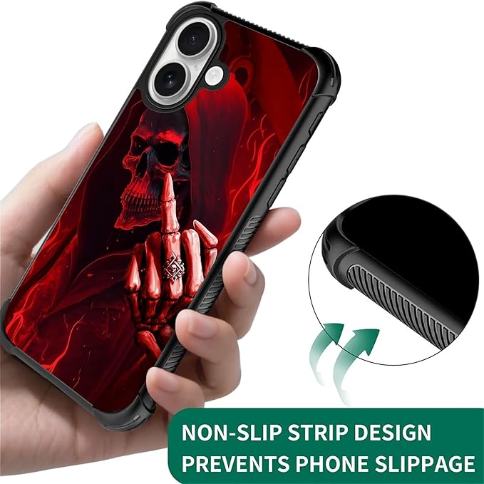 for iPhone 17 Case,for MagSafe Graphic Design for Girl Boy Soft Silicone Hard Acrylic Shock Protection Designed for iPhone 17 Gestures Funny Skull Pattern