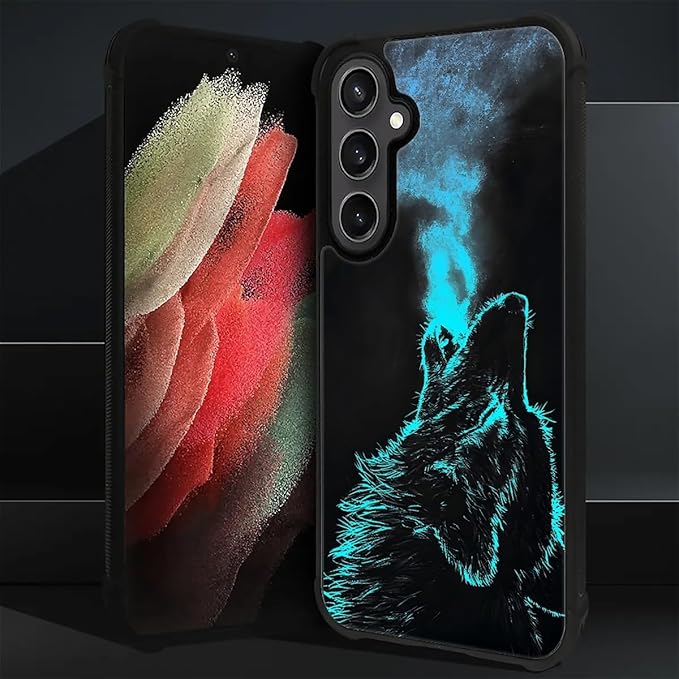 for Samsung Galaxy S23 FE Case, Blue Breathing Wolf Pattern Graphic Design Girl Boy Soft Silicone Hard Acrylic Shock Protection for Samsung Galaxy S23 FE