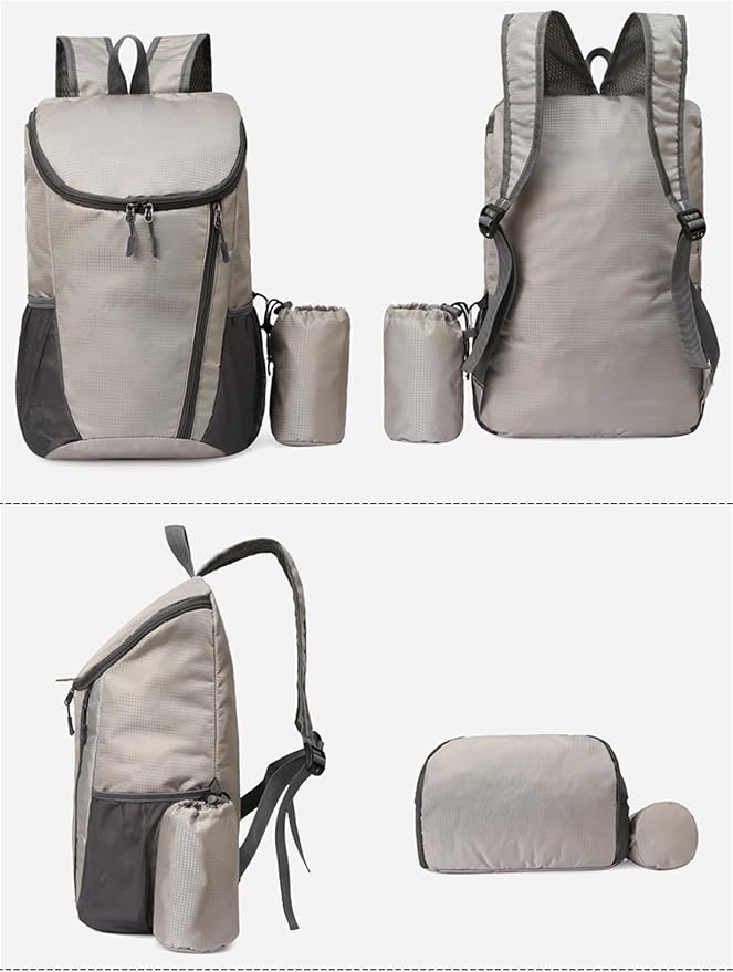 Portable Foldable Backpack Folding Mountaineering Bag, Ultralight Outdoor Cycling Rucksack, Travel Hiking Knapsack (Grey)