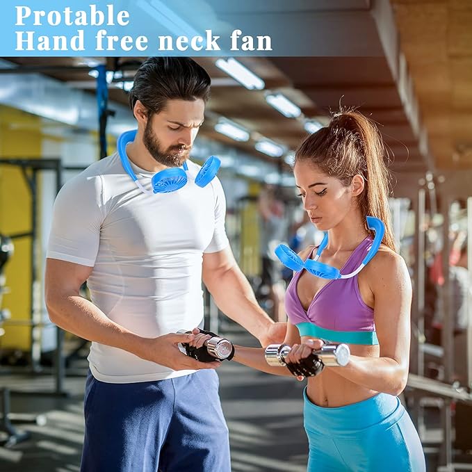 Portable Neck Fan Rechargeable Personal Hand-Free Fan Mini USB Wearable Neckband Sport Fan, 3 Speed Adjustable, 360 Degrees Free Rotation Perfect for Working, Traveling, Office, Reading (Blue)