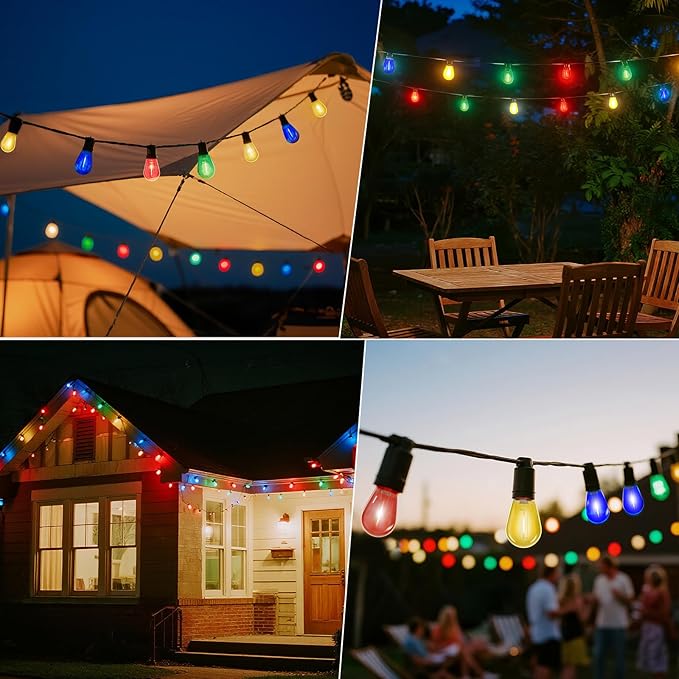 GvvooHome 24 Pack S14 Colored LED String Light Bulbs, 1W Plastic Shatterproof Replacement Bulbs for Outdoor Patio Backyard Lights, E26 Medium Base, Warm White 2200K, Dimmable, Red/Green/Blue/Orange