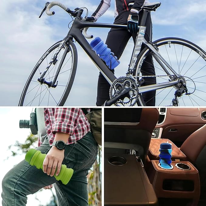 Collapsible Water Bottles 2 Pack 16oz(about 500ml), Travel Portable Sport Water Bottle, Silicone Foldable Water Bottles for Gym Camping Outdoor Hiking. (Orange Camouflage+Rose Red)