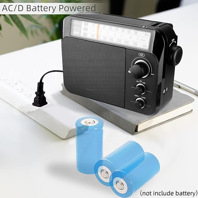 Retekess TR604W AM FM NOAA Radio, Portable Emergency Weather Radios with Best Reception, AC or D Battery Powered, with Clear Dial and Large Knob, Suit for Home (Black)