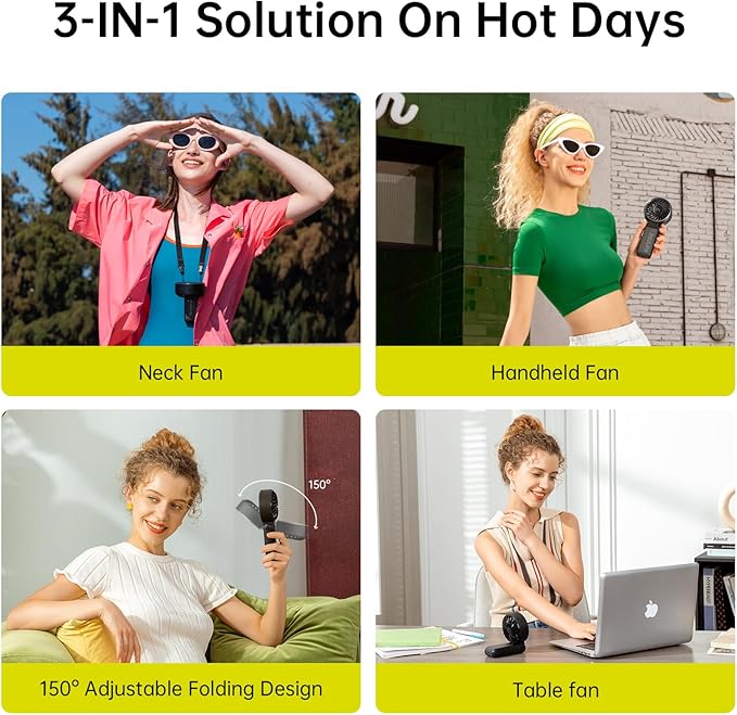 JISULIFE Handheld Fan Life7 – Ultimate Flexibility: Wide & Strong Airflow, 13H Max Cooling, 3600mAh Rechargeable, 5-Speed, LED Display, 3 IN 1 Portable Fan for Travel, Concerts, Sports Events(Black)