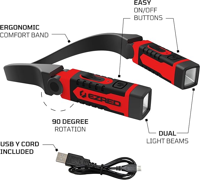 EZRED ANYWEAR Rechargeable Neck Light for Hands-Free Lighting - NK15, Perfect Light for Mechanics, Camping, Hunting, DIY Projects, Reading