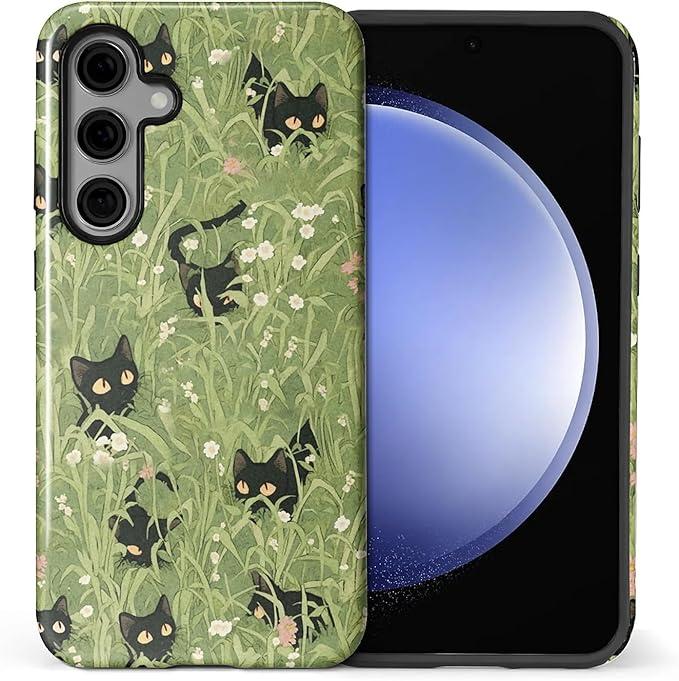for Samsung Galaxy S24 Plus Case,HL2 Grass Cat Hybrid 2 Layer Hard Shell Silicone Protective Pattern Design Case