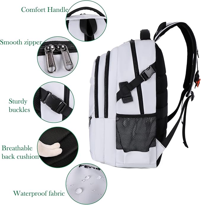 FENGDONG Durable Waterproof Travel Laptop Backpack 17.3 inch,Large College Backpack Bookbag for Men & Women Business Backpack with USB Charging Port and Headset Port Silver Black