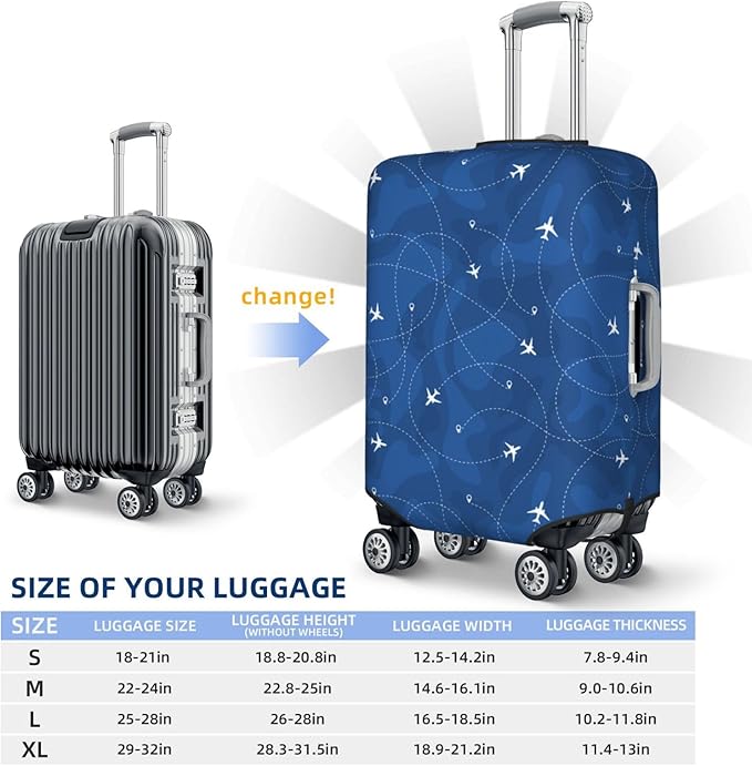 Travel Luggage Cover with Airplane & Route Pattern, Suitcase Protector For Travel (Fits 22-24 Inch Luggage)