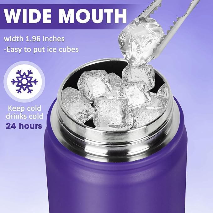Insulated Water Bottle 24oz, Stainless Steel Double Wall Vacuum Sports Flask with 2-in-1 Straw & Chug Lid, BPA-Free, Leak Proof, Keeps Cold 24H for Travel Gym School