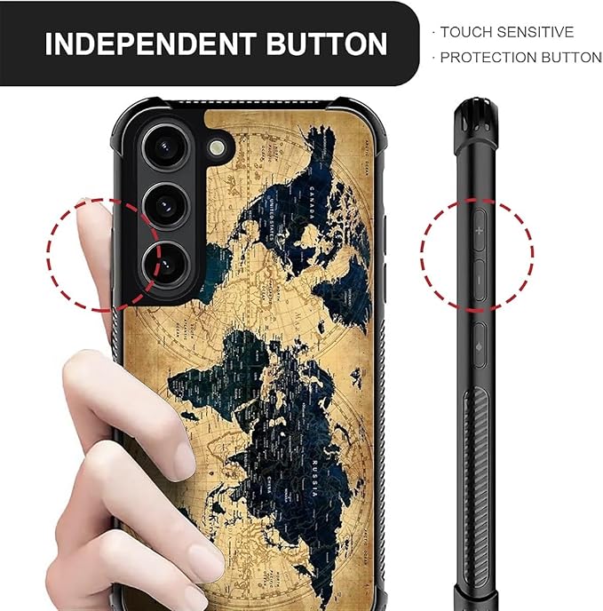 for Samsung Galaxy S23 Plus Case, Brown World Map Pattern Graphic Design Girl Boy Soft Silicone Hard Acrylic Shock Protection for Samsung Galaxy S23 Plus