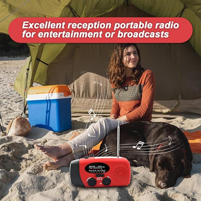 Hand Crank Emergency Radio, AM/FM/NOAA Weather Radio with 2000mAh Battery Operated, Solar Powered & USB Charging, Flashlight, Reading Light,SOS Alarm, Headphone Jack for Outdoor Indoor
