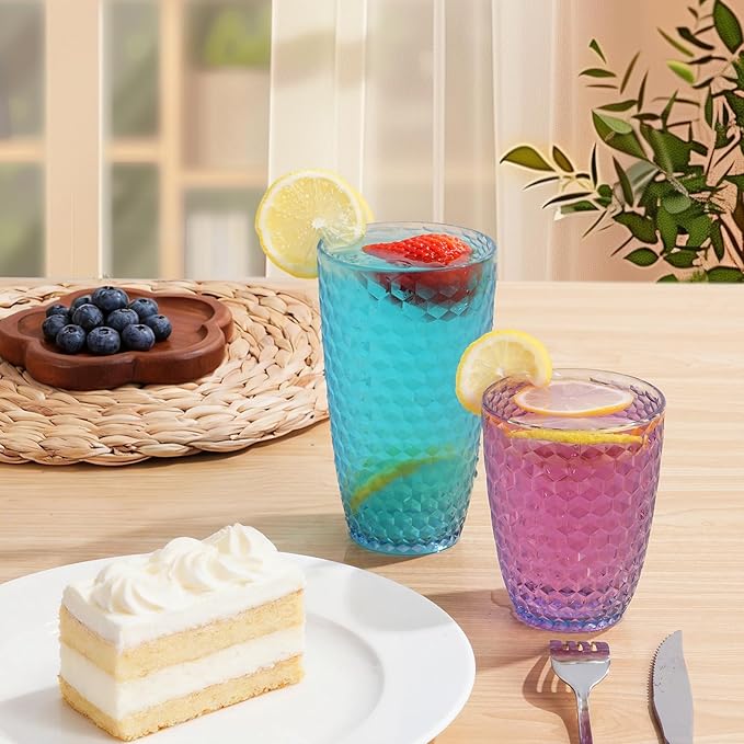 BELLAFORTE Shatterproof Plastic Tumbler Set – Laguna Beach 19oz Tall & 12oz Short Drinking Glasses – Unbreakable Stackable Drinkware for Indoor Outdoor, Dishwasher Safe, BPA Free (Blue, 12)