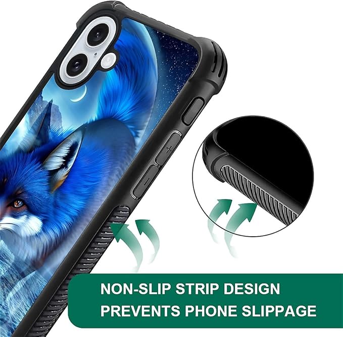 for iPhone 16 Case, Snowy Mountain Fox Lake Pattern Graphic Design Girl Boy Soft Silicone Hard Acrylic Shock Protection for iPhone 16
