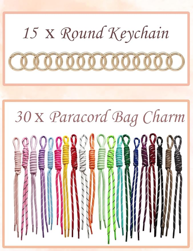 8/13/18/20/30 Pack Paracord Keychain Rope Bag Charms Colorful Braided Charms for Key Chain Purse Backpack Handbag