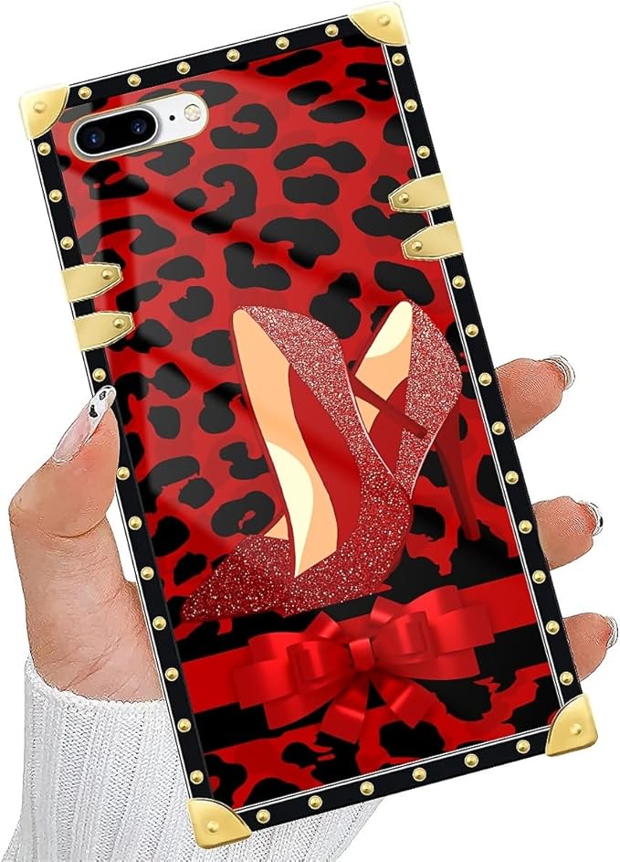 Compatible with iPhone 8 Plus 7 Plus Case, Elegant High Heels Luxury Golden Decoration for Girl Women Soft TPU Shockproof Protective Hard PC Back for iPhone 8 Plus 7 Plus