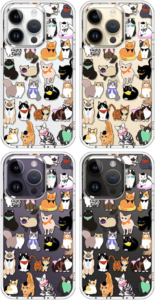 MOSNOVO Case for iPhone 14 Pro, [Buffertech 6.6ft Military-Grade Drop Protection] [Anti Peel Off Tech] Clear TPU Bumper Phone Case Cover Design - Cute Cats