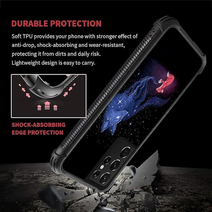 for Samsung Galaxy S21 Ultra Case, Galaxy Fox Wolf Pattern Graphic Design Girl Boy Soft Silicone Hard Acrylic Shock Protection for Samsung Galaxy S21 Ultra
