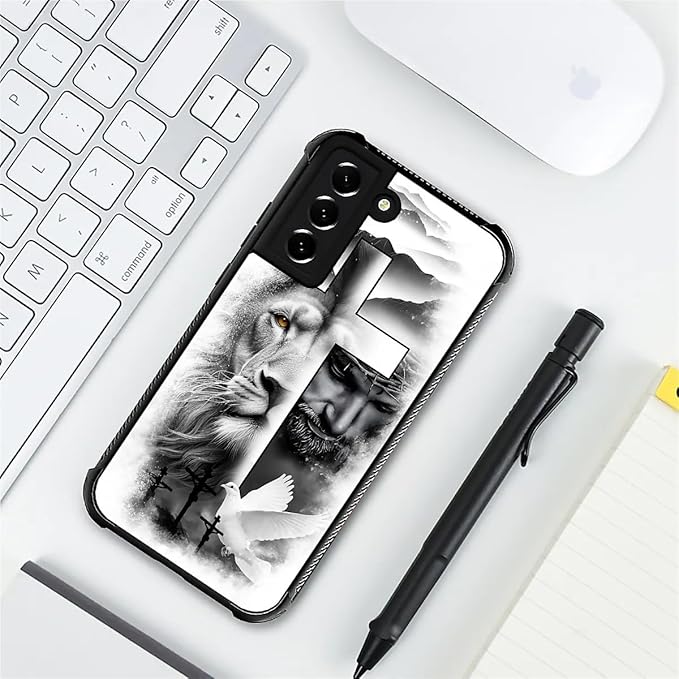 for Samsung Galaxy S21 Plus Case, Lion Cross Jesus Christ Dove Pattern Graphic Design Girl Boy Soft Silicone Hard Acrylic Shock Protection for Samsung Galaxy S21 Plus