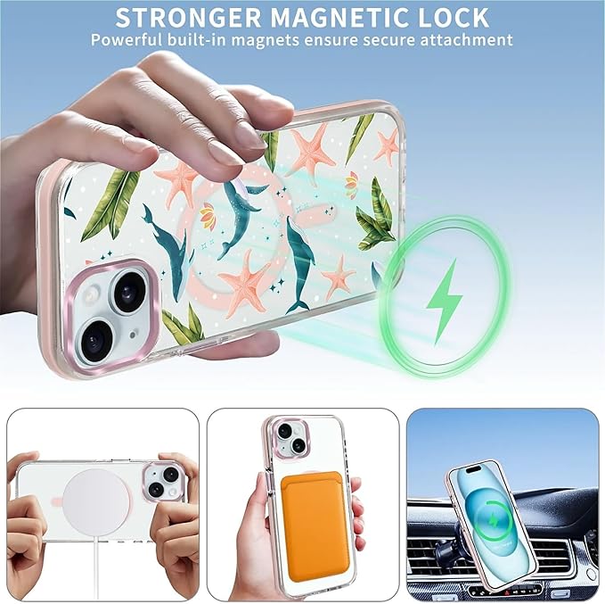 Case for iPhone 15,[Compatible with MagSafe],Sealife Whale Ocean Wildlife Clear Phone Case Design，for Women Girls Magnetic Clear Cover - Slim, Sleek, & Shockproof Protection