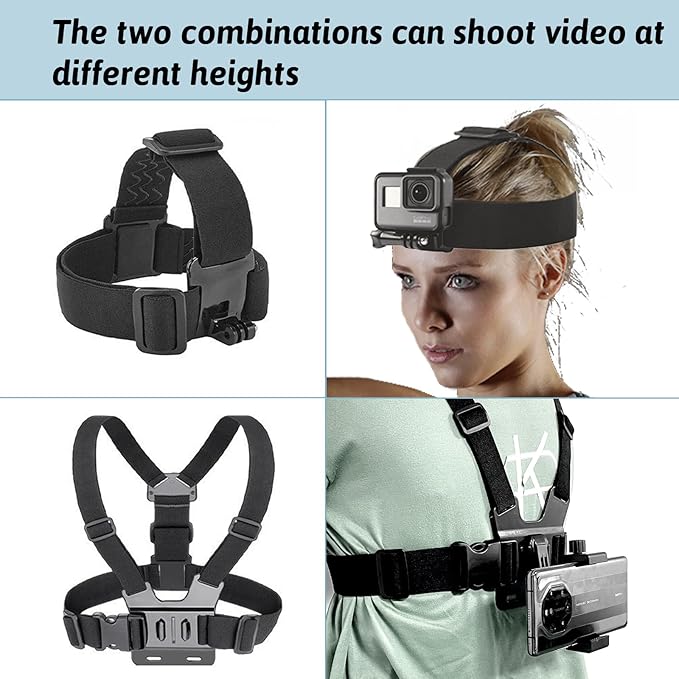 Mobile Phone Chest Strap-Headband First-Person Perspective Shooting Ideal for Outdoor Activities and Vlogging Suitable Fits Phones 2.36-3.93 inches Gopro Hero Full Series