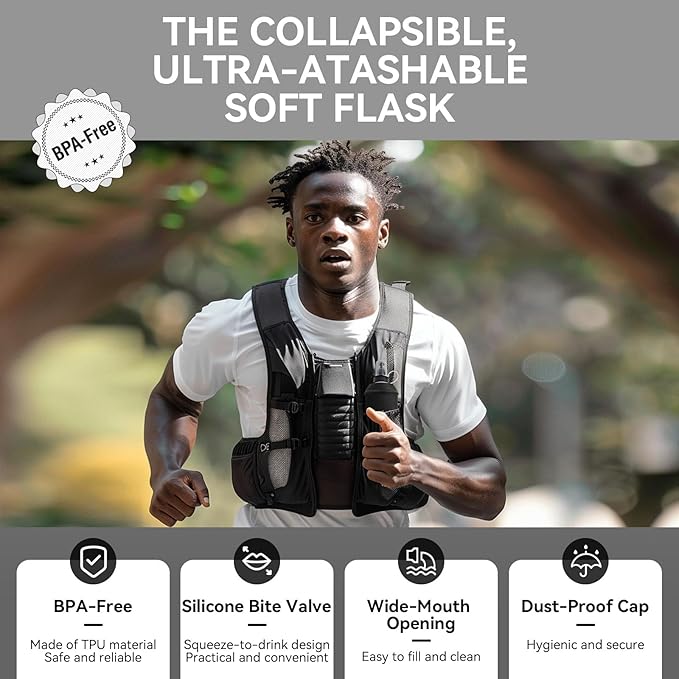 150ml Soft Flask Soft Water Bottle for Running, Hiking, Travelling, Cycling and Climbing - TPU Material - Black