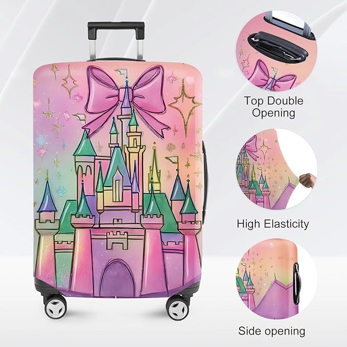 ANNA QUEEN Fantasy Castle Travel Luggage Cover -Stretchable Airplane Suitcase Protector Sleeve,Universal Washable Fit for 20-26 Inch Checked Baggage,Water Resistant Durable Luggage Protector,M