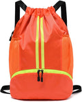 LOKAPEGY Drawstring Gym Bag for Men, Waterproof Drawstring Backpack for Women, Swim with Shoes Compartment, Pull String Sport Bag for Soccer and Basketball. (Orange)