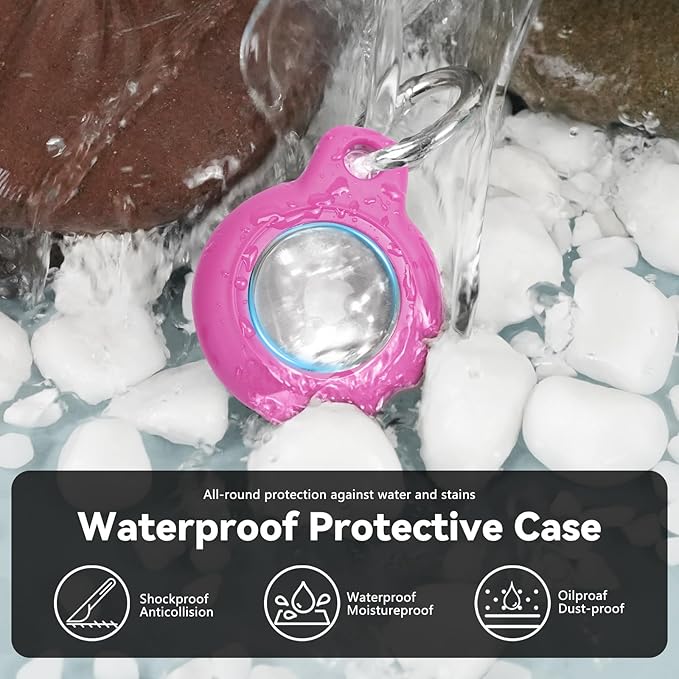 for Apple AirTag 2nd & 1st Gen, Waterproof Case for AirTag Holder Keychain,GPS Tracker Cover for Dog,Car Key,Luggage-I2-White+Rose Red