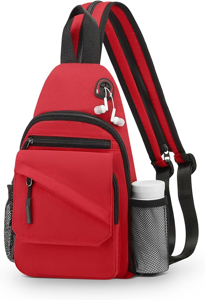 Small Crossbody Bag Casual Sling Bag for Men, Convertible Backpack, 3-in-1 Anti-Theft Shoulder Bag Trendy Daypack for Travel, Red