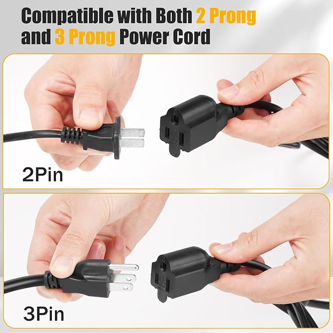 3 Prong 1 to 4 Outlet Power Cord Splitter Cord,Indoor Outdoor Cable Strip Outlet Saver,Power Extension Cable,SJT 16AWG,ETL Approved for Computer, LED Stage Light(20 Inch, Black)