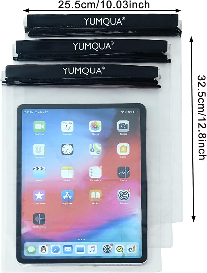 YUMQUA Waterproof Bags Large Size 3 Pack, Clear Watertight Pouch Holder for Document Map Camera Mobile Phone Car Key, fits Kayaking Boating Hiking Water Sports