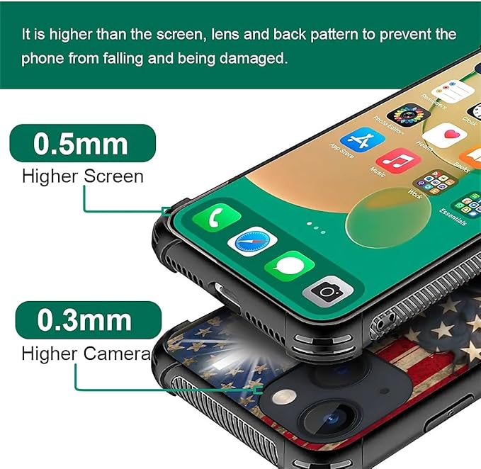 for iPhone 13 Case, Red American Flag Horse Cross Pattern Graphic Design Girl Boy Soft Silicone Hard Acrylic Shock Protection for iPhone 13
