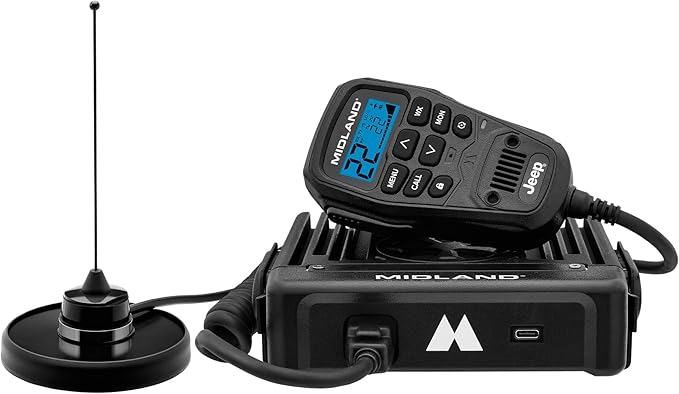 Midland MXT575J Jeep MicroMobile GMRS Two Way Radio with NOAA Weather Scan and Alert - for Farms, Ranches, Overlanding - Repeater Capable, Integrated Control Mic,- External Magnetic Mount