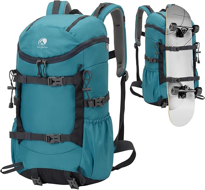 30L Skateboard Backpack for Men Women, Waterproof Hiking Backpack with Chest Strap for Camping Hunting, Lightweight Casual Travel Daypack for Skateboard Sport Outdoor, Blue