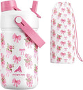 12 oz Insulated Girls Water Bottle: Spill-Proof, Stainless Steel Cup with Straw Spout Lid, BPA-Free, Cupholder Friendly, 24H Cold for Camping, School, Sports, Birthday Gift for Kids (Rosy Bouquet)