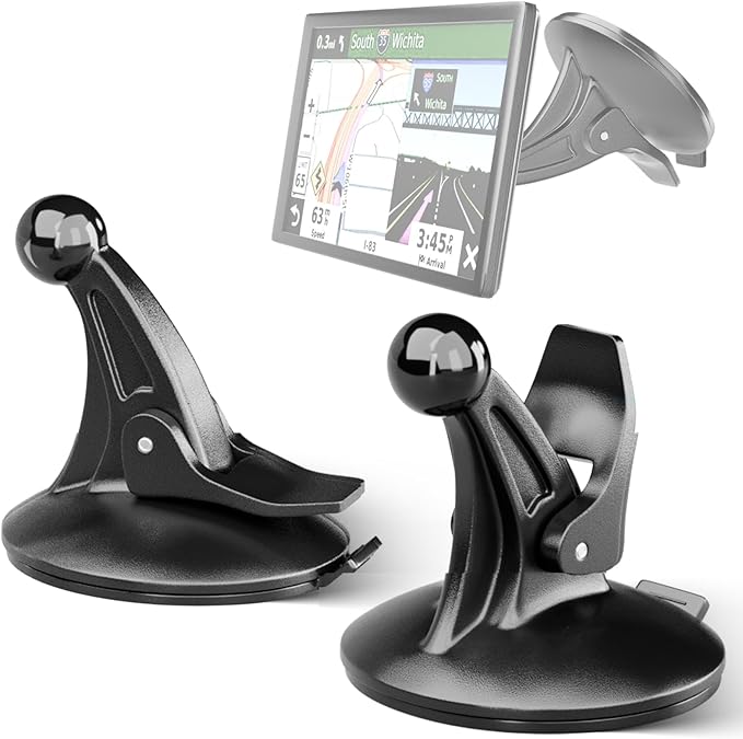 EWAY 2PCS GPS Car Holder Mount for Garmin Nuvi Windshield Dashboard with Strong Suction Cup, 17mm Swivel Ball Mounting Pattern Replacement for Garmin GPS Navigator Navigation Car Dash Mount Cup Holder