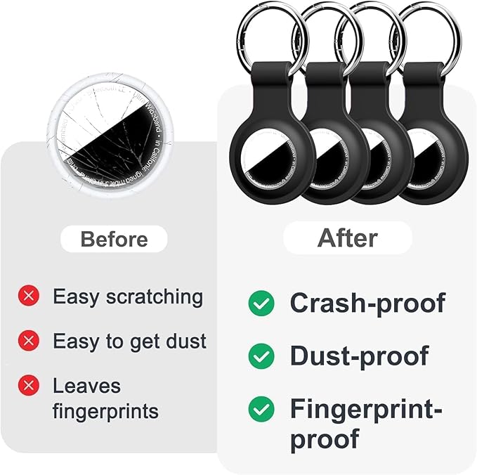 Linsaner [4 Pack] Holder for AirTag 2nd Gen (2026) & 1st Gen, Silicone Case Keychain Key Ring, Protective Cover for Apple for Air Tags, GPS Finder Accessories, Black