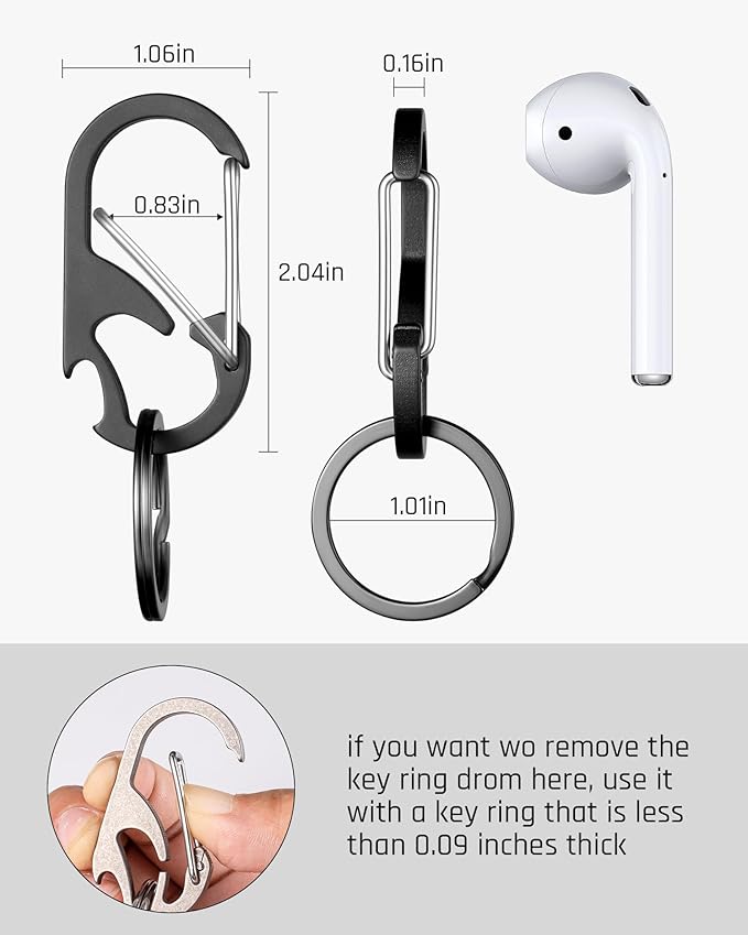 TISUR Titanium Carabiner Keychain Clip, Anti-Lost Key Ring Holder, Self-Locking Metal Gate Clip Key Chain Bottle Opener for Men Women