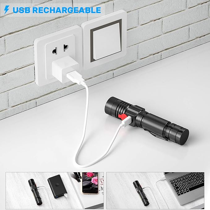 Rechargeable LED Flashlights, Magnetic Flashlight Super Bright Tactical Flashlight with SideLight,USB Rechargeable,Zoomable,Waterproof Best Small Flashlight for Camping, Emergency