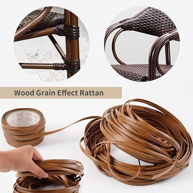 Feyart 32m/105ft 8mm Dark Wood Grain Brown Wicker Repair Kit, PE Rattan Repair Kit for Wicker Chair Fixing, Patio Furniture Repair