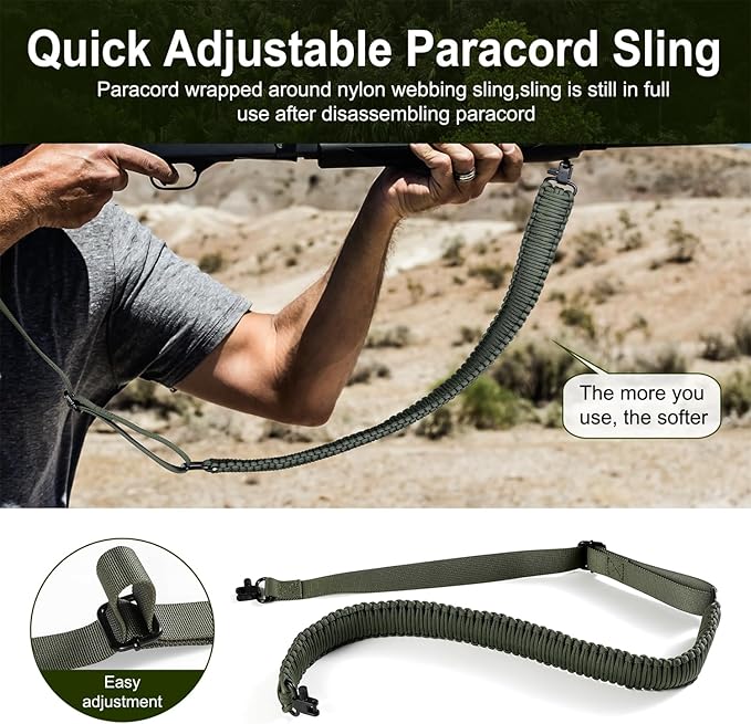 VVAAGG Two-Point Paracord Rifle Sling with Swivels, Non-Slip Gun Sling with Adjustable Length Strap